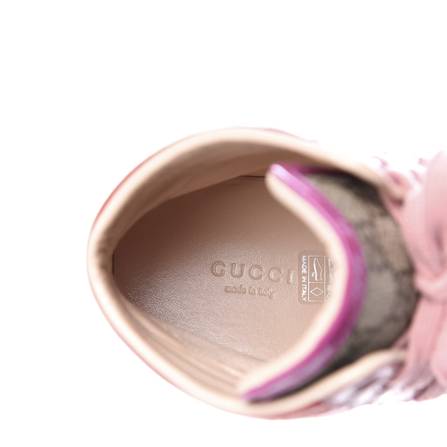 Gucci GG Supreme Monogram Patent Womens High Top Sneakers 39.5 Beige Carmine Rose New Rosette 8 of 11