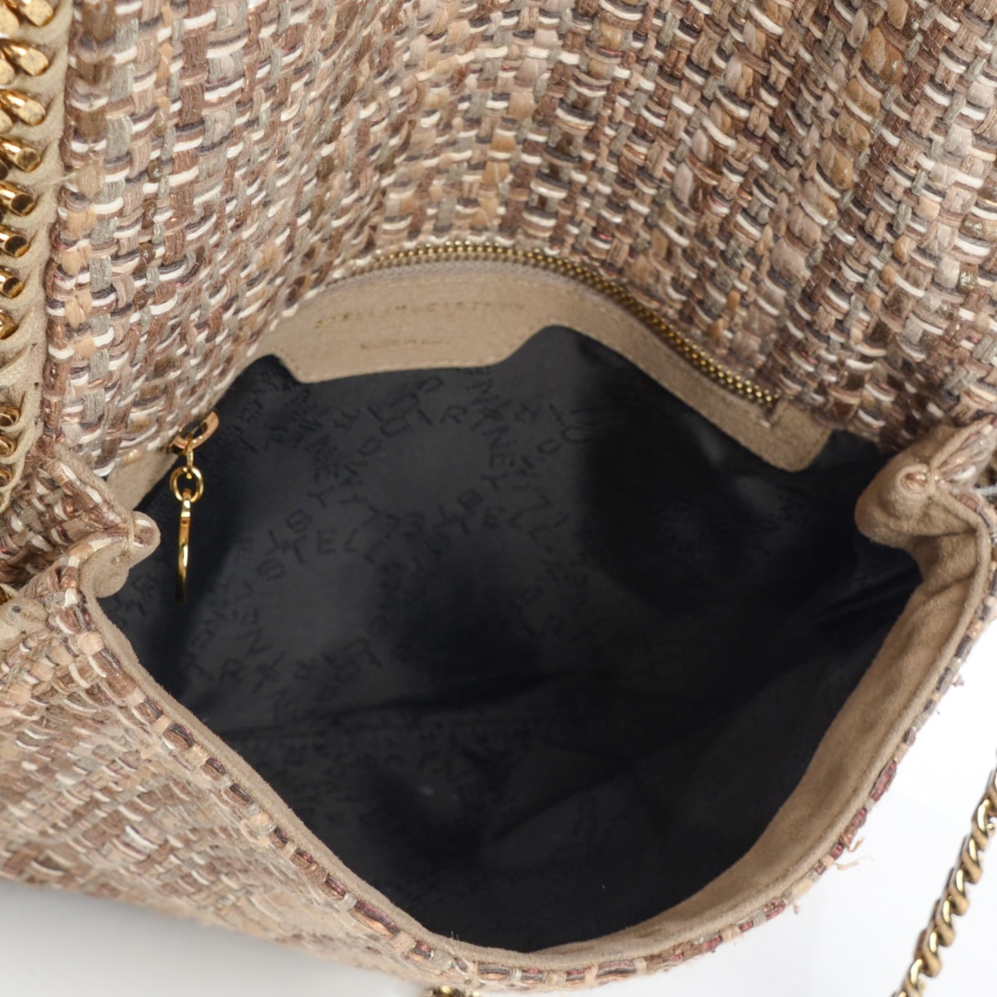 Woven Boucle Fold Over Falabella Clutch Gold
