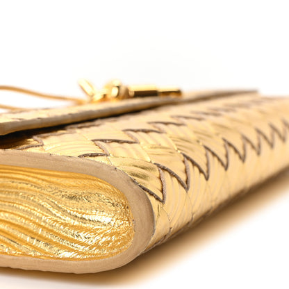 Bottega Veneta Metallic Satin Lambskin Intrecciato Long Andiamo Top Handle Clutch Gold 8 of 9
