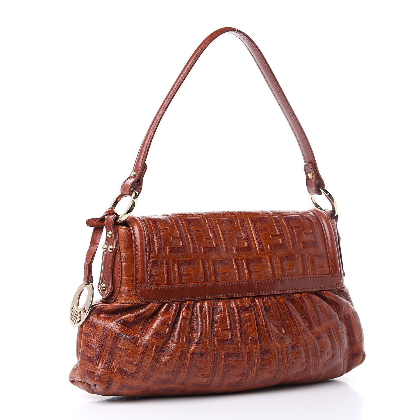 Vitello Bottalato FF Embossed Small Chef Shoulder Bag Ruggine