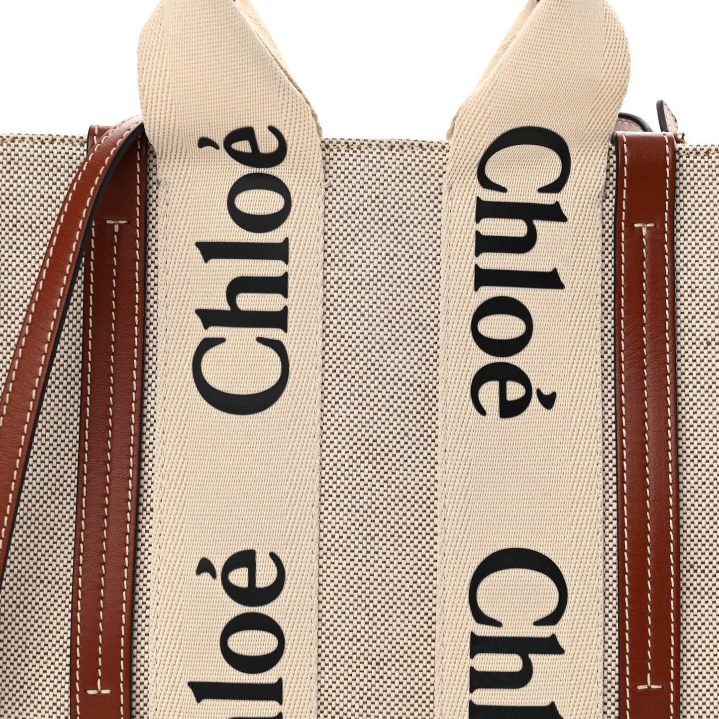 Cotton Calfskin Small Woody Ribbon Tote With Strap White Brown