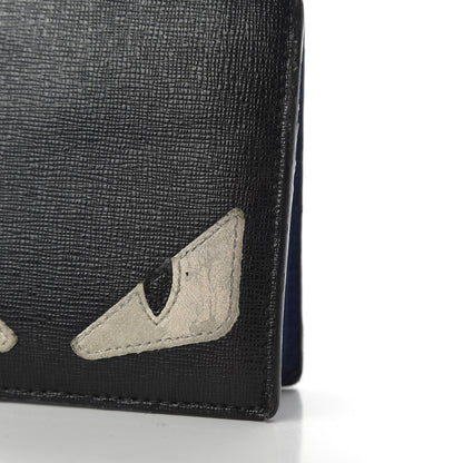 Fendi Vitello Elite Monster Eyes Inlay Bi-Fold Wallet Asfalto Blue 8 of 9