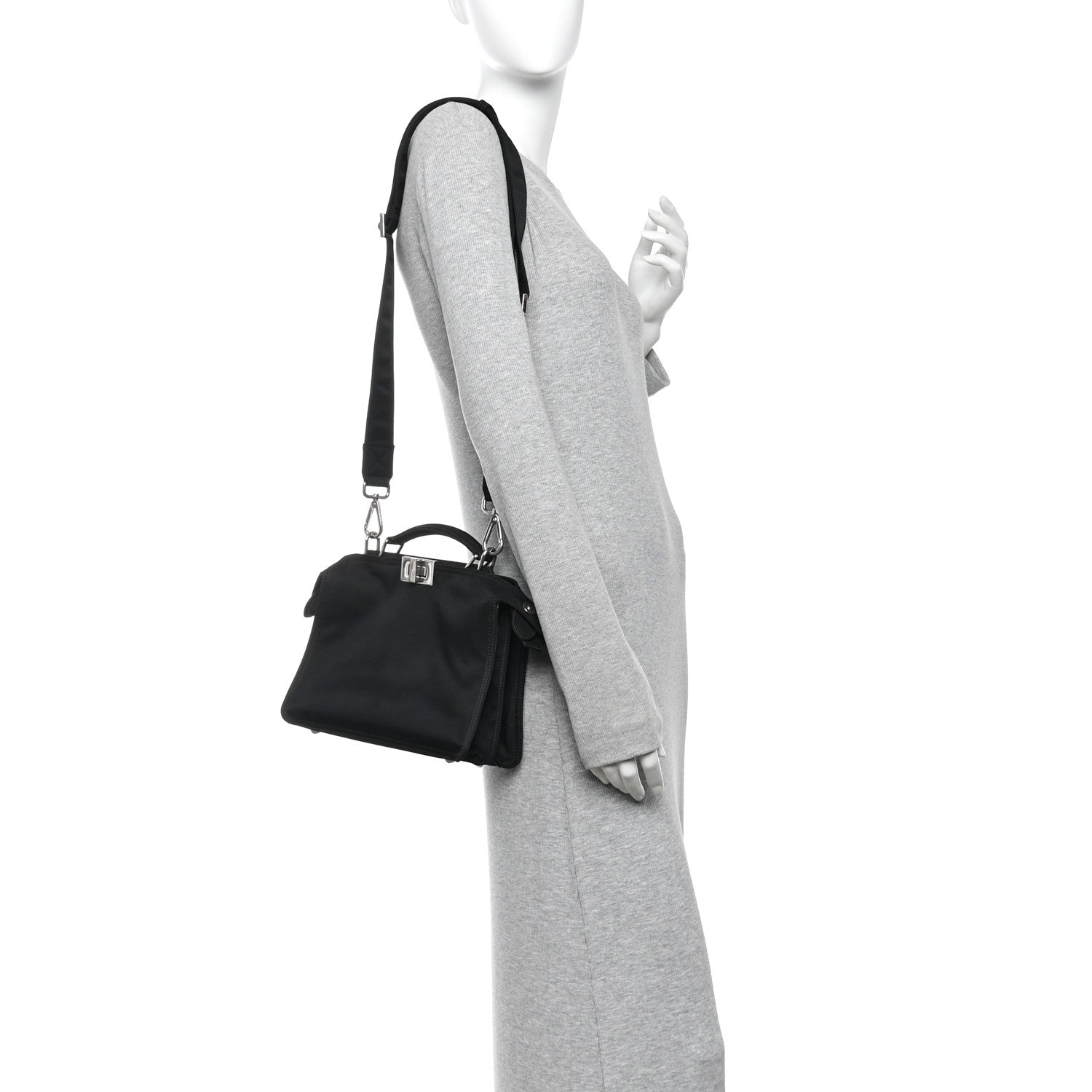 Fendi Nylon Vitello Cover Logo Embossed Mini Peekaboo I SEE U Satchel Black White 2 of 9