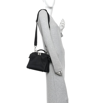 Fendi Nylon Vitello Cover Logo Embossed Mini Peekaboo I SEE U Satchel Black White 2 of 9