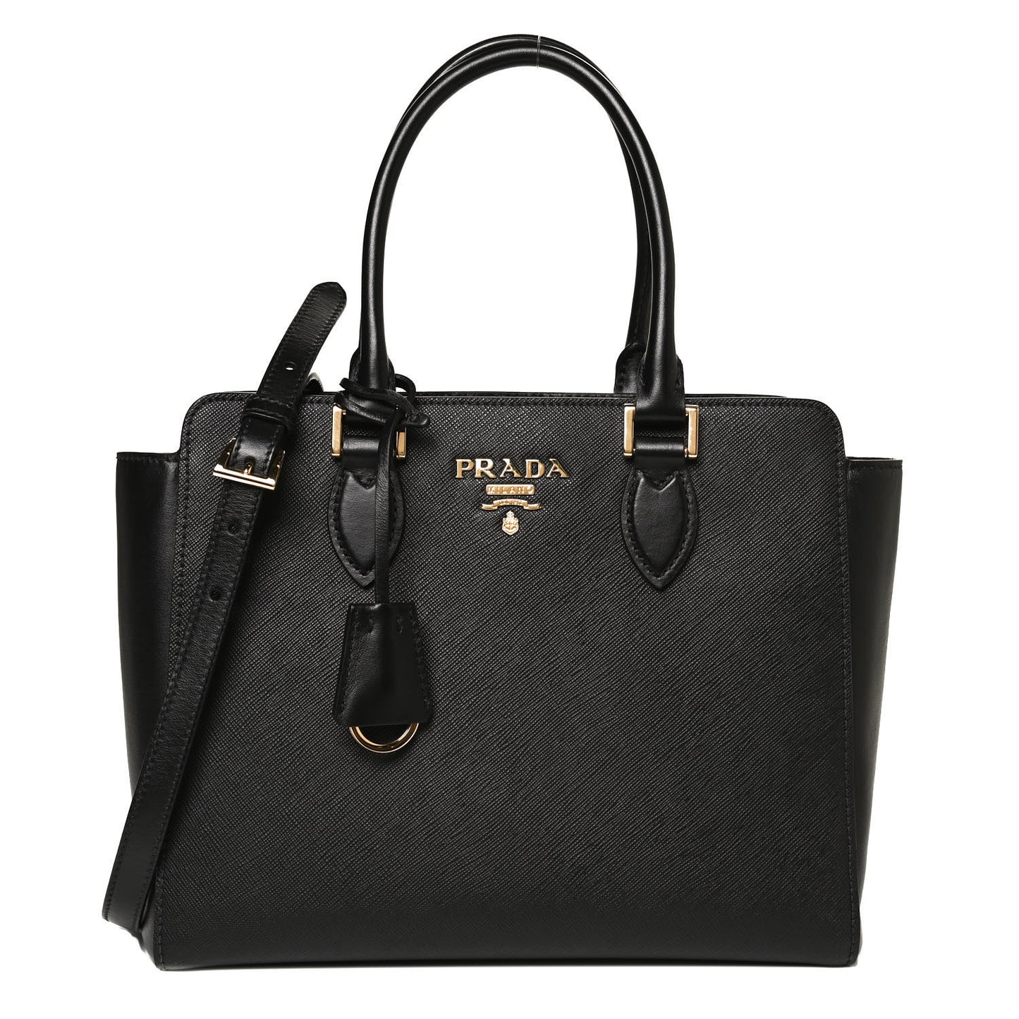 Saffiano Soft Calfskin Small Zippered Tote Black