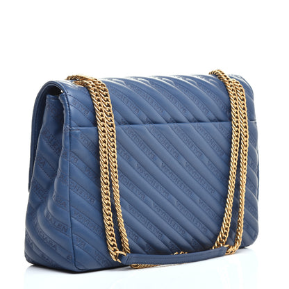 Balenciaga Calfskin Logo Matelasse Large BB Flap Chain Shoulder Bag Bleu Tanzanite 3 of 9