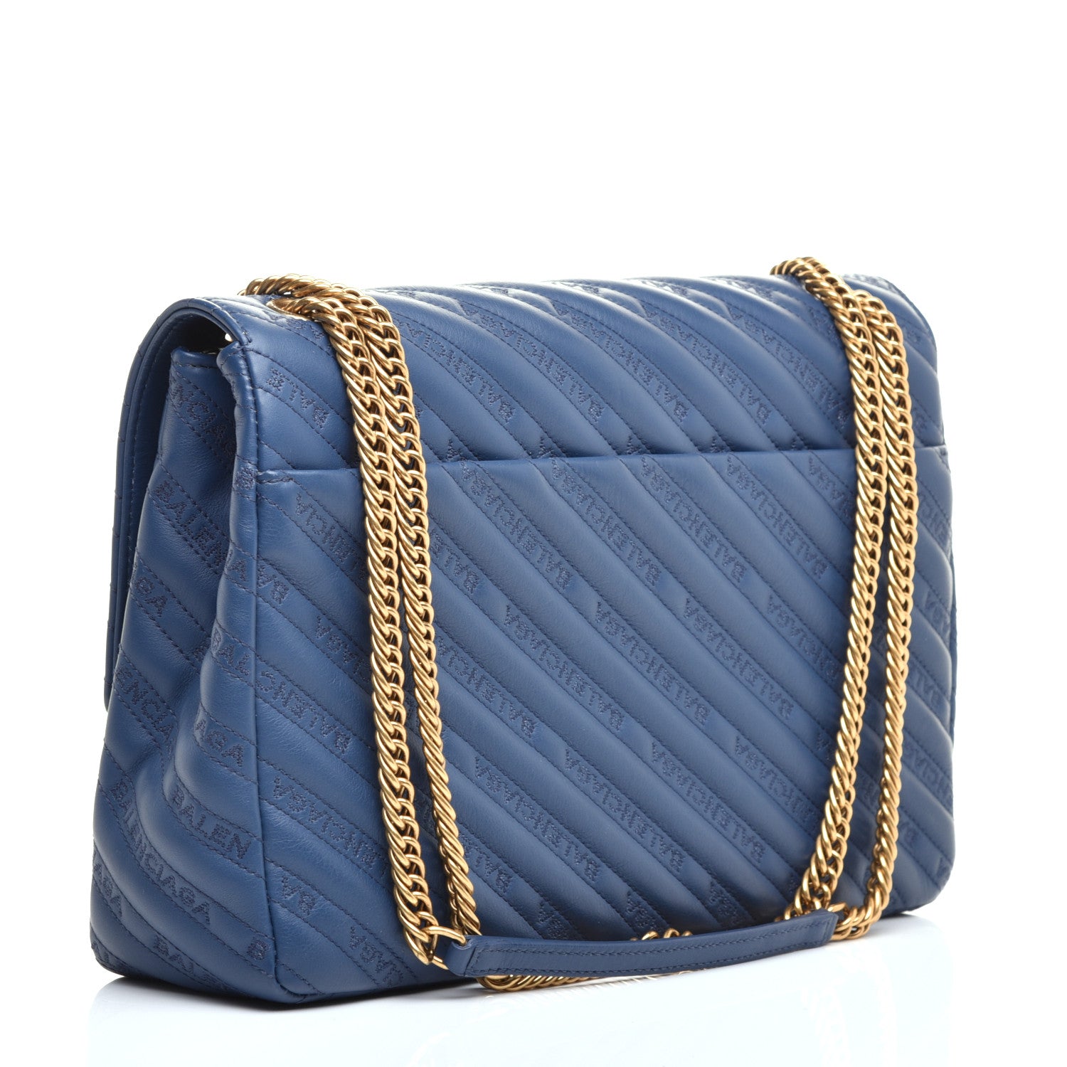 Balenciaga Calfskin Logo Matelasse Large BB Flap Chain Shoulder Bag Bleu Tanzanite 3 of 9