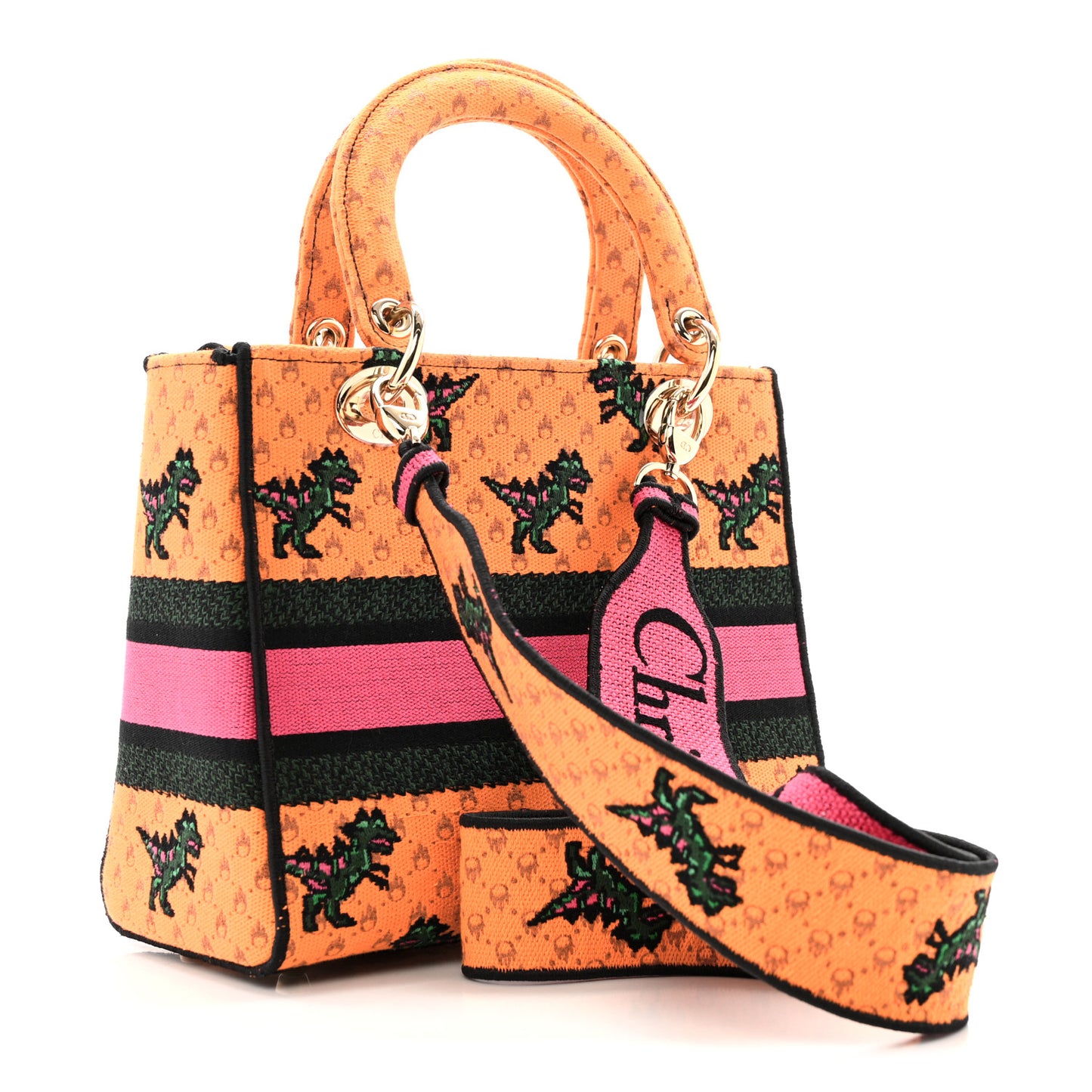 Canvas Embroidered Dino Medium Lady D-Lite Orange Multicolor
