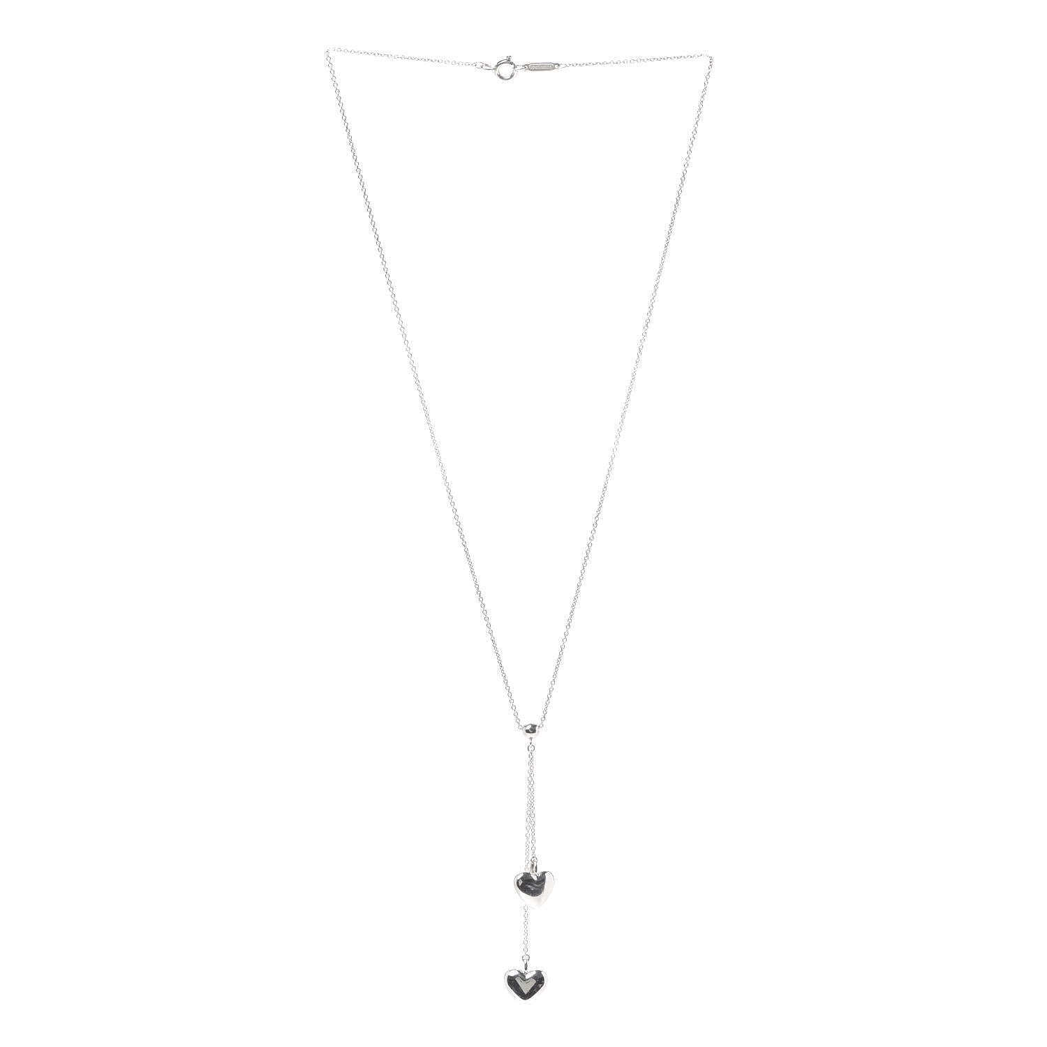 Tiffany Sterling Silver Double Heart Lariat Pendant Necklace 3 of 6