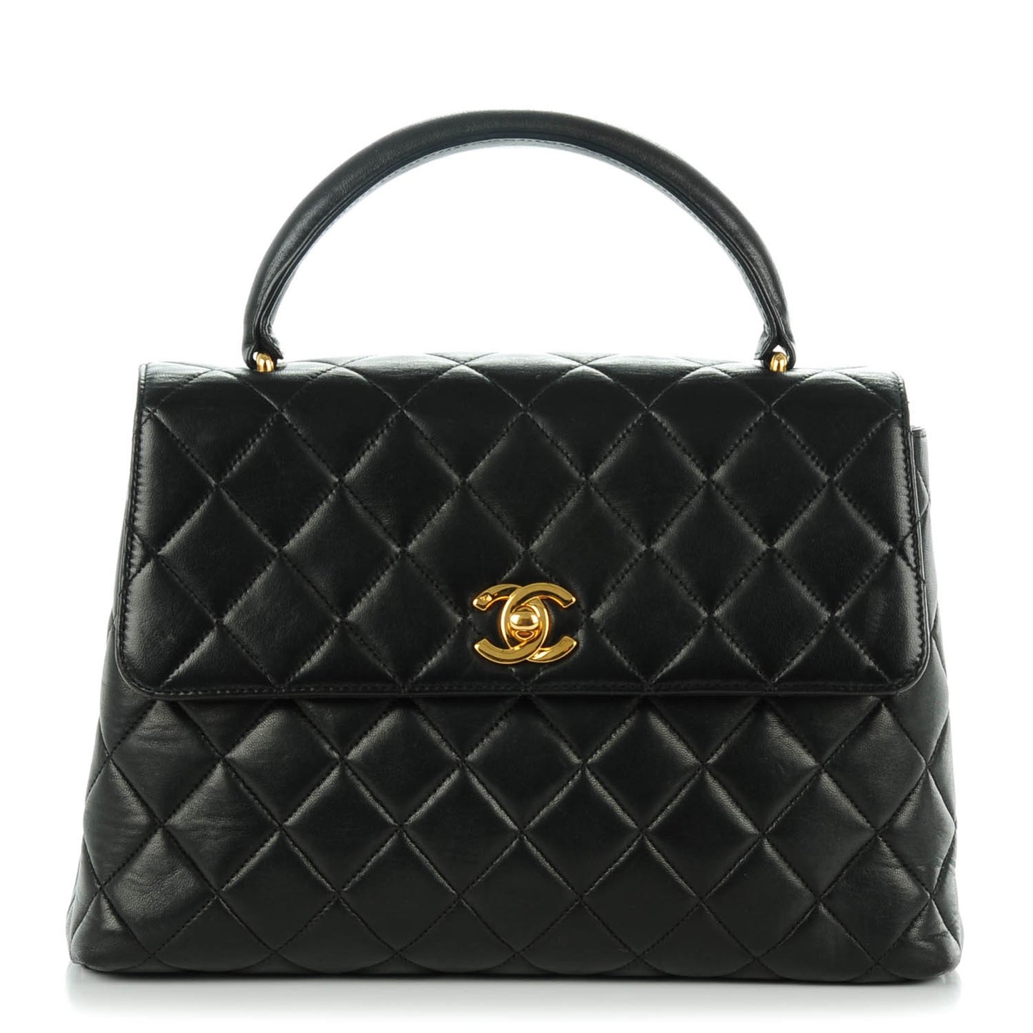 Lambskin Quilted Medium Kelly Flap Bag Black