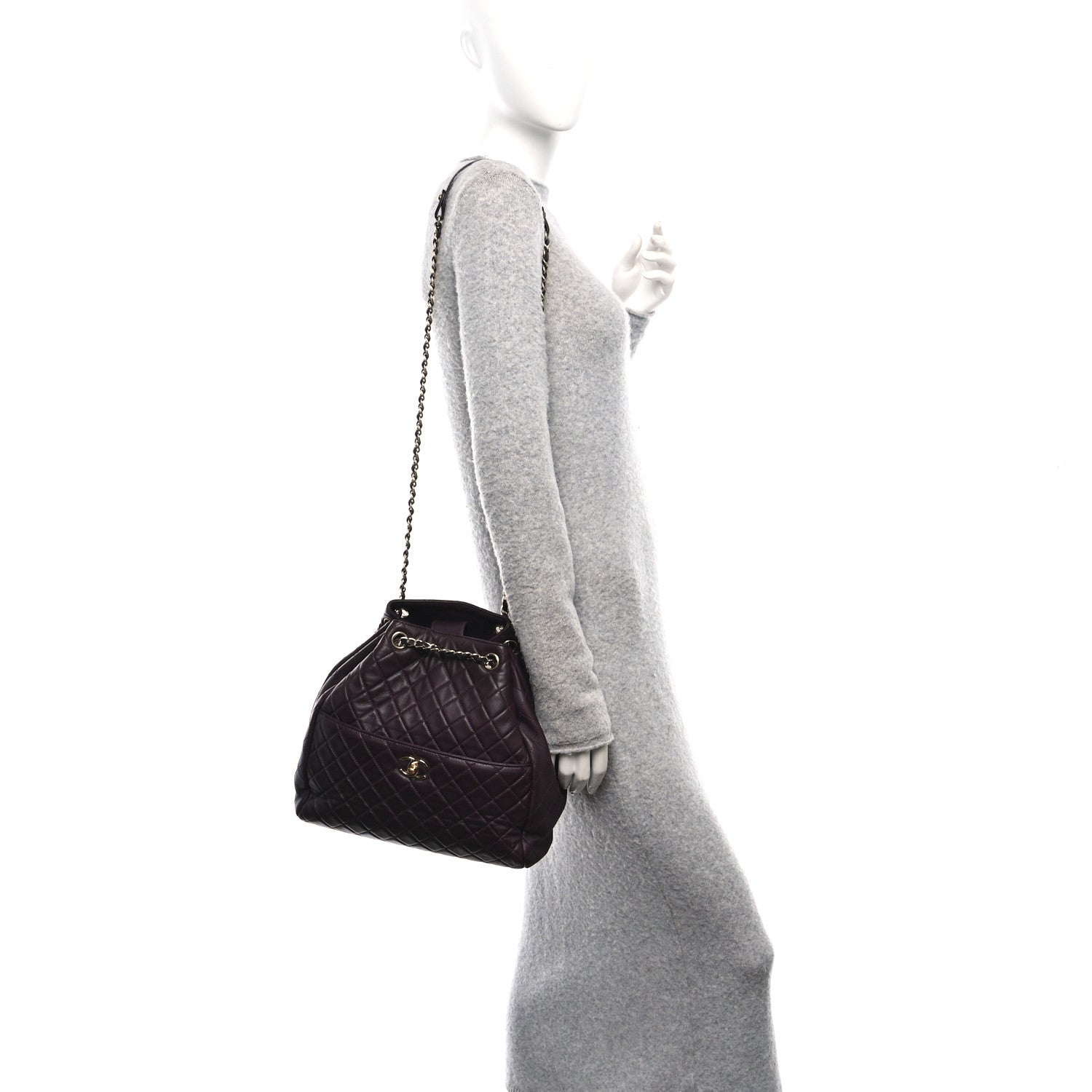 Chanel Lambskin Quilted Large Drawstring Shoulder Bag Dark Purple 2 of 10