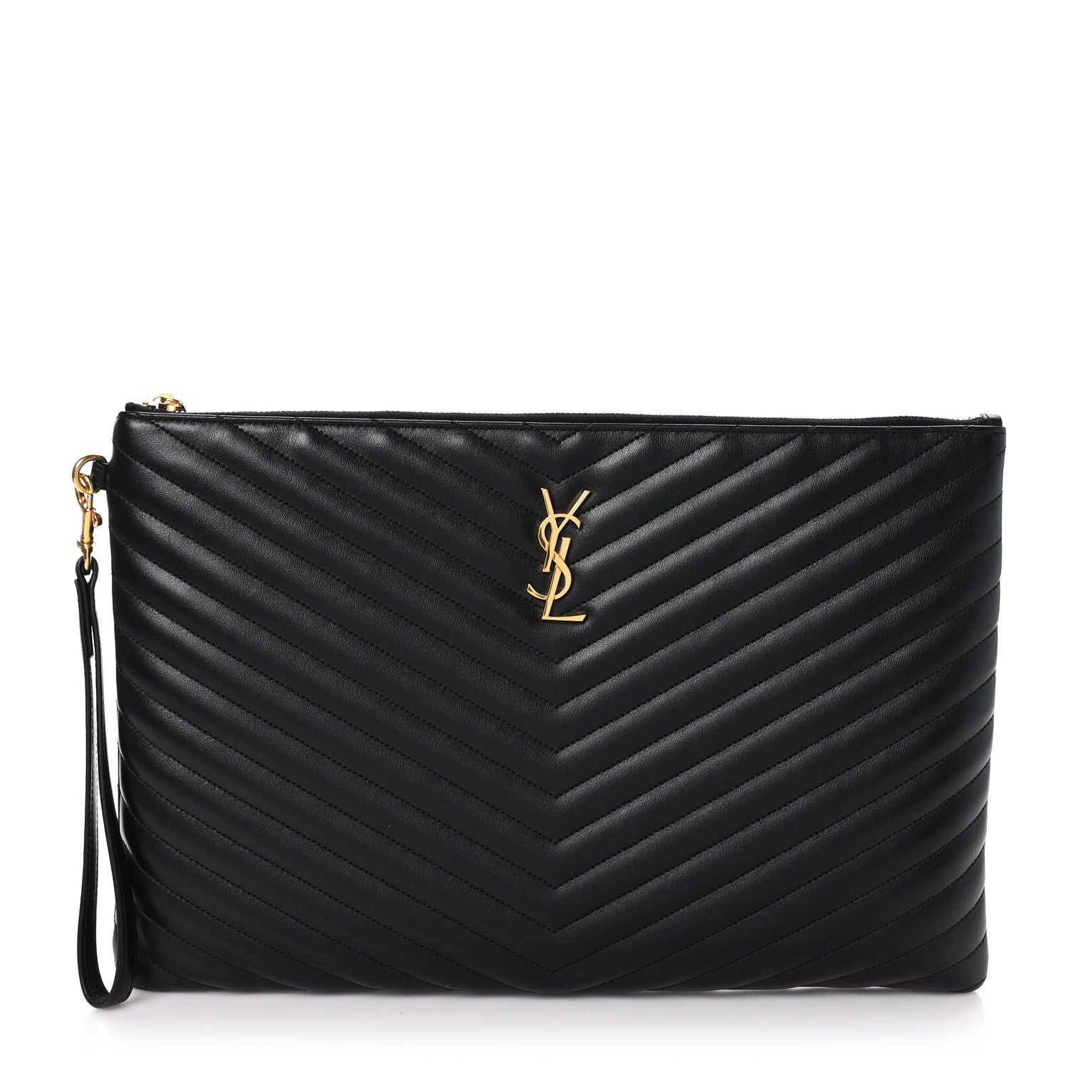 Saint Laurent Calfskin Matelasse Chevron Monogram Document Holder Black 1 of 9