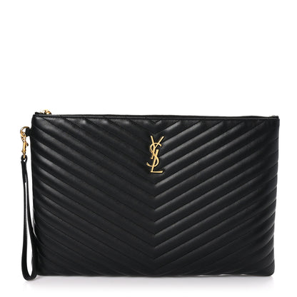 Saint Laurent Calfskin Matelasse Chevron Monogram Document Holder Black 1 of 9