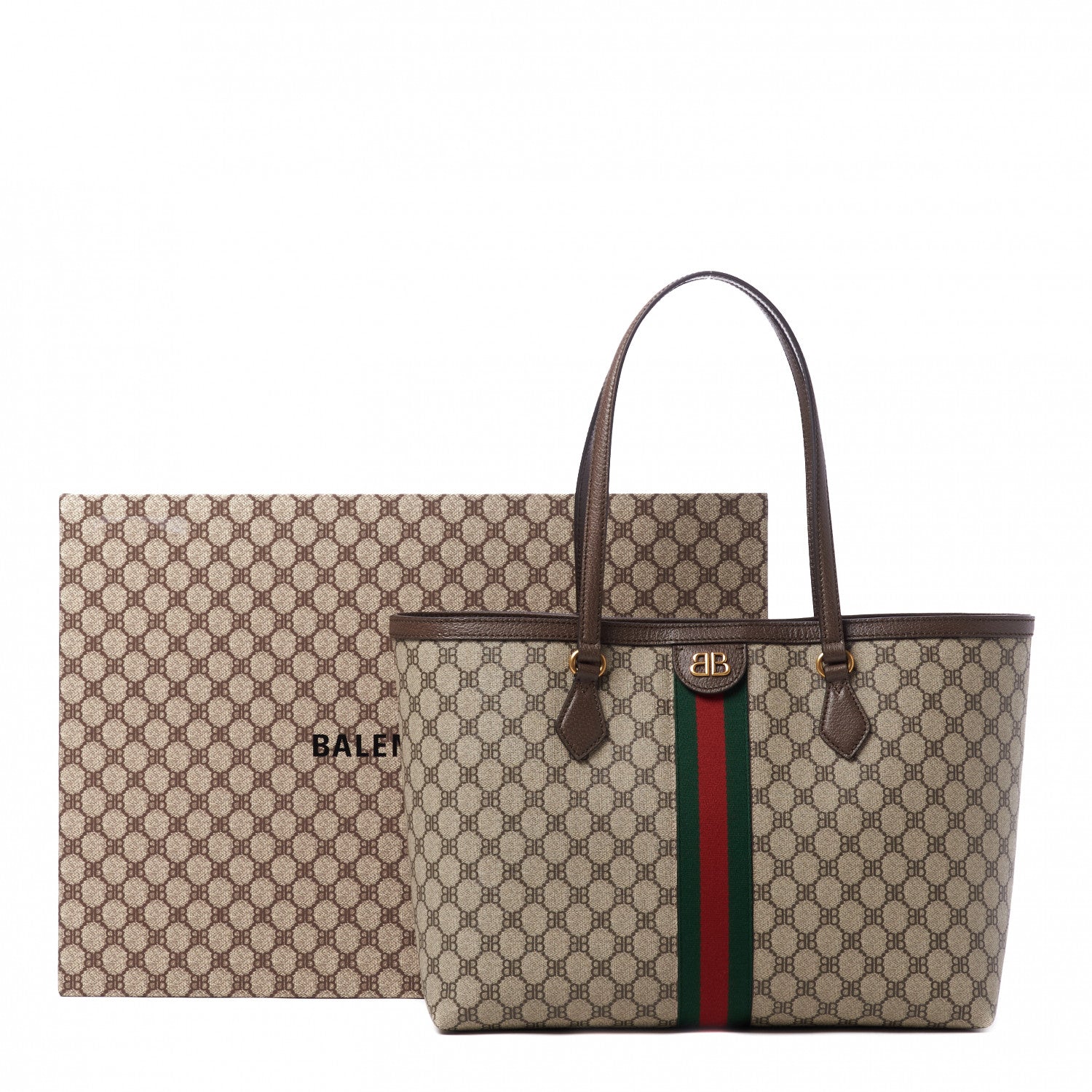 Gucci X BALENCIAGA BB Supreme Monogram Web Medium Ophidia Shopping Tote Beige New Acero 10 of 10