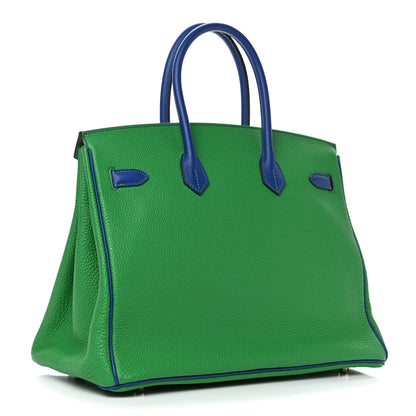 Hermes Togo Bi Color Horseshoe Birkin 35 Bamboo Bleu Electrique 2 of 11
