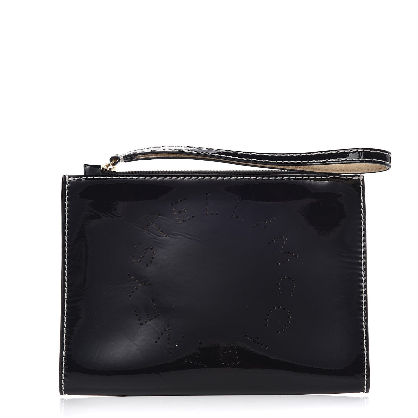 Patent Faux Leather Perforated Logo Pouch Black