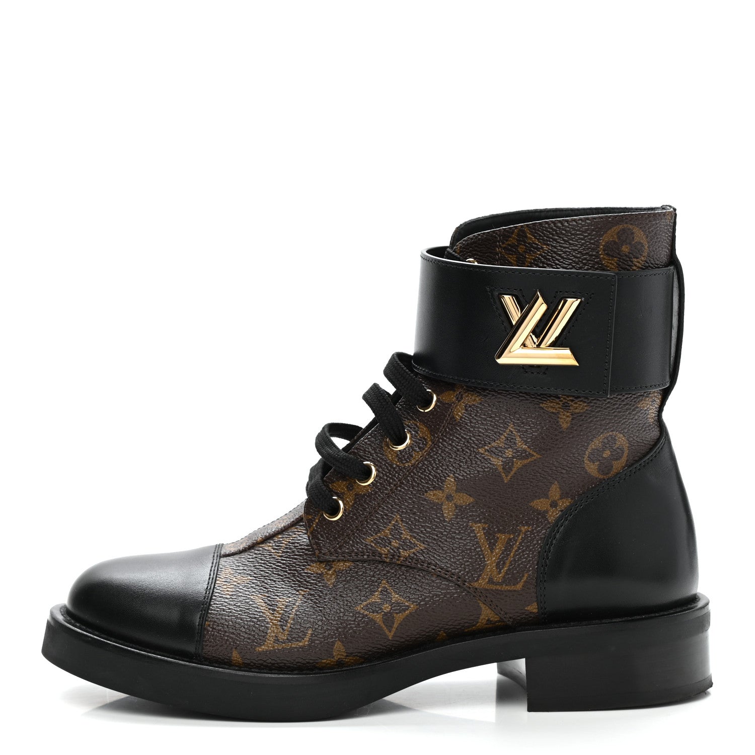 Louis Vuitton Calfskin Monogram Wonderland Flat Ranger Boots 38 Black 1 of 10