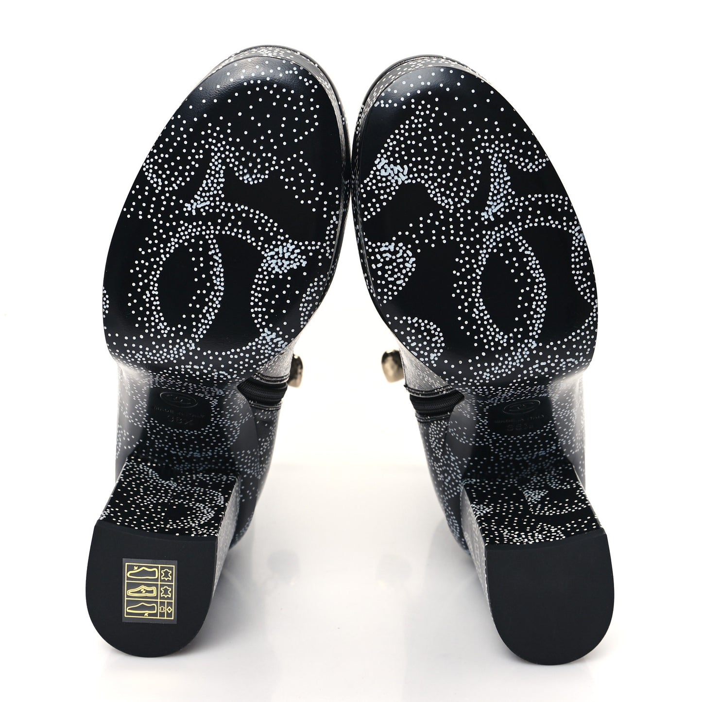 Calfskin Camellia Printed Ankle Boots 38.5 Black White