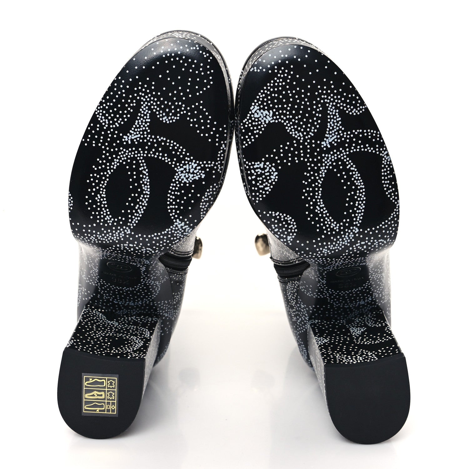 Chanel Calfskin Camellia Printed Ankle Boots 38.5 Black White 6 of 11