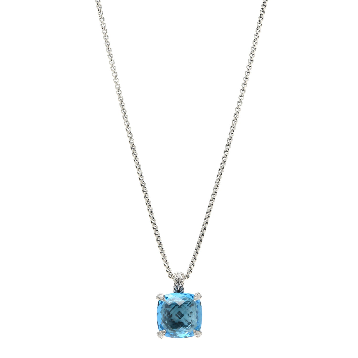 David Yurman Sterling Silver Diamond Blue Topaz 14mm Chatelaine Pendant Necklace 1 of 5