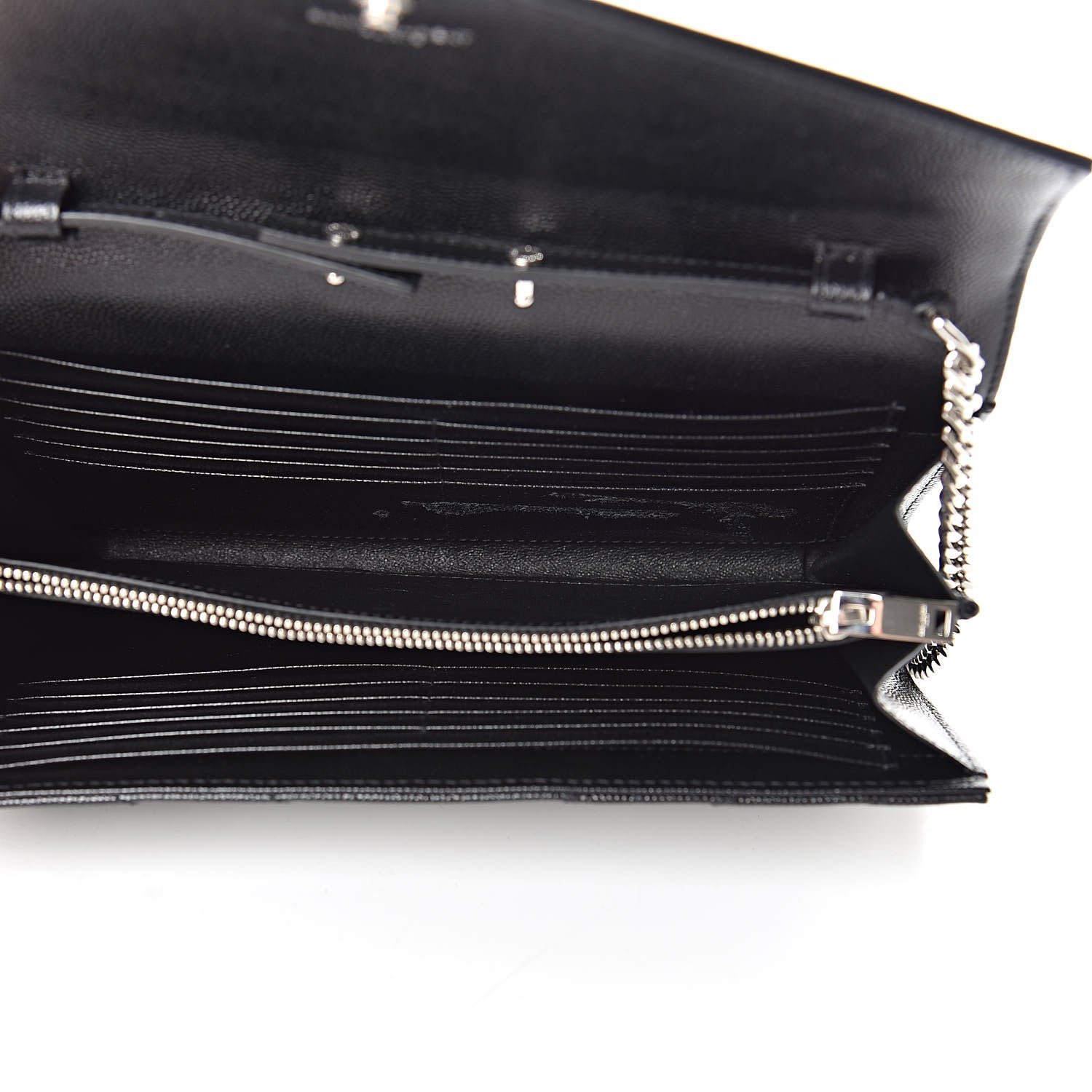 Saint Laurent Grain De Poudre Matelasse Chevron Monogram Chain Wallet Black 5 of 13