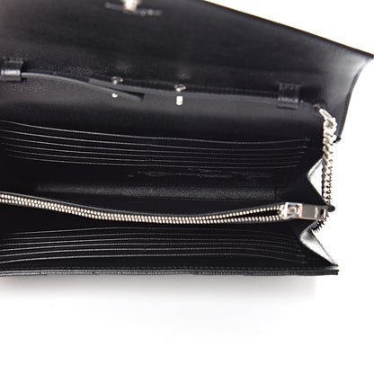 Saint Laurent Grain De Poudre Matelasse Chevron Monogram Chain Wallet Black 5 of 13