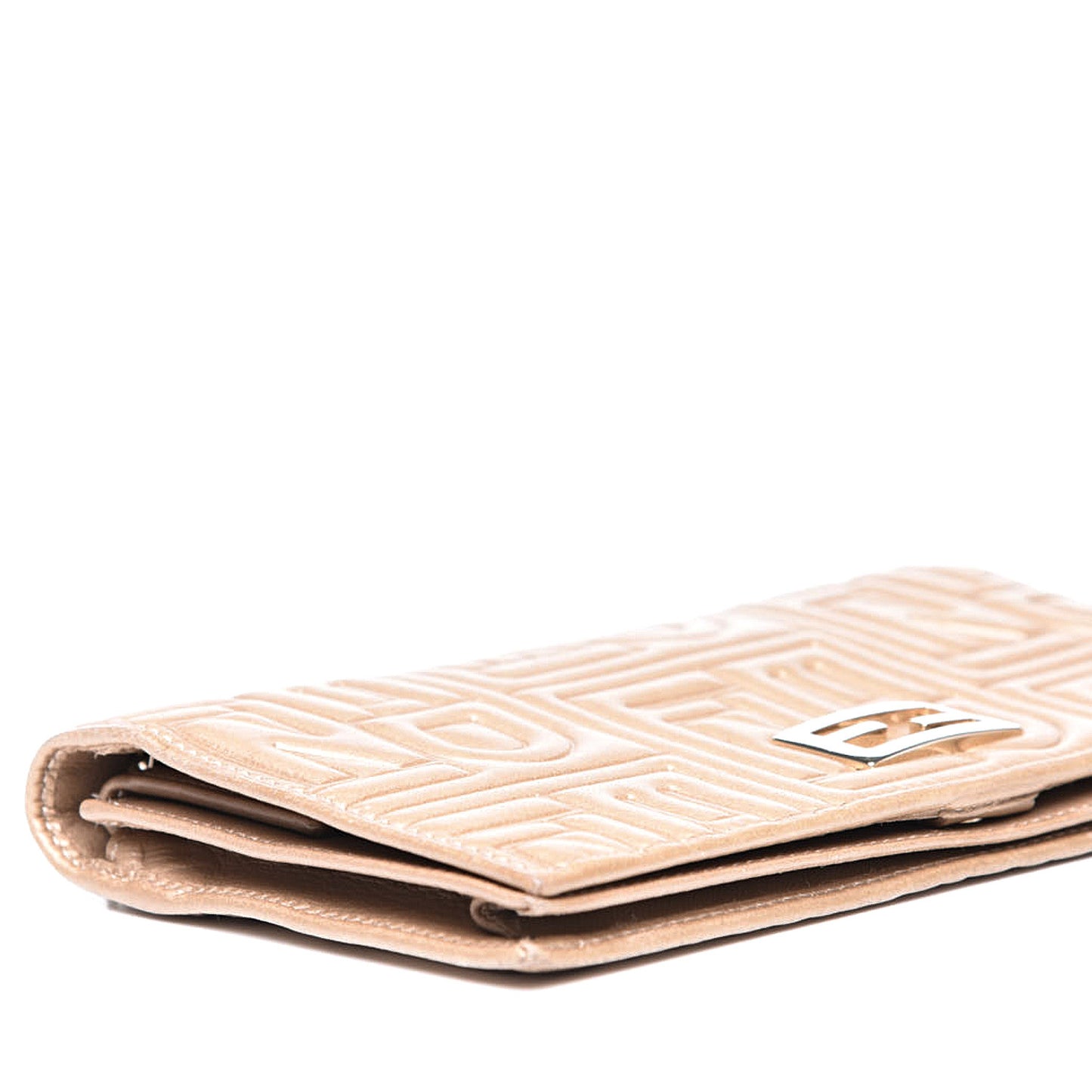 Metallic Nappa Logo Embossed Long Wallet On Chain Gold