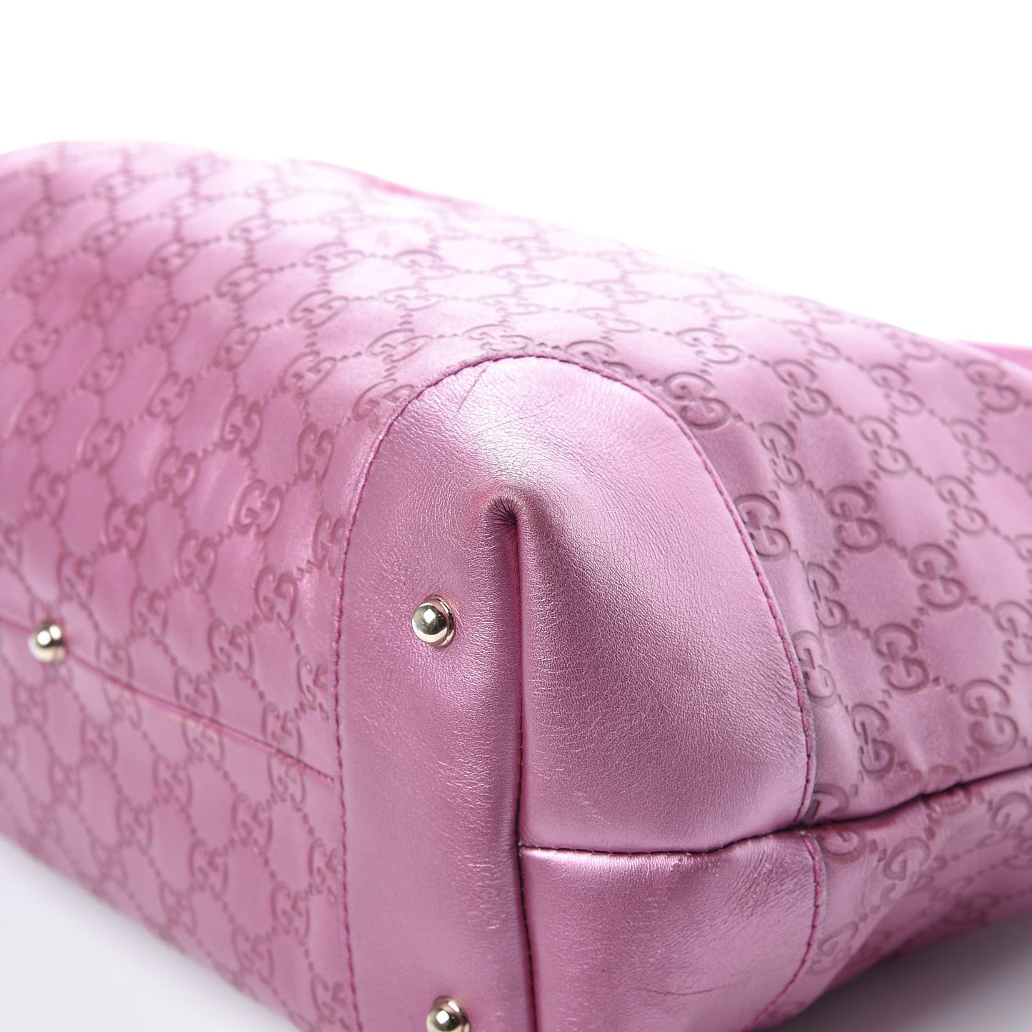 Metallic Soft Guccissima Large Heart Bit Charm Top Handle Tote Fresia Rose