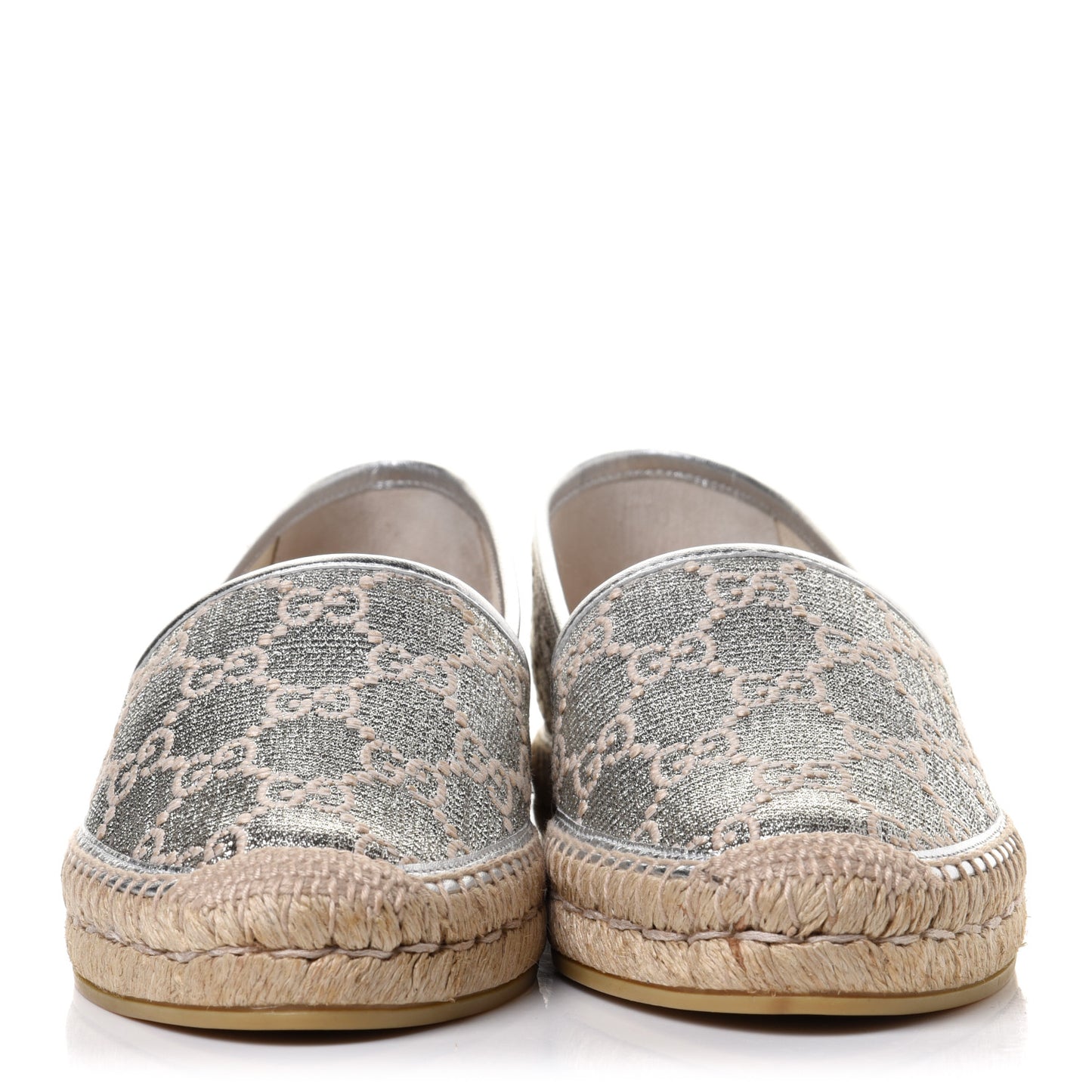 Lame Nappa GG Monogram Espadrilles 41 Silver Beige