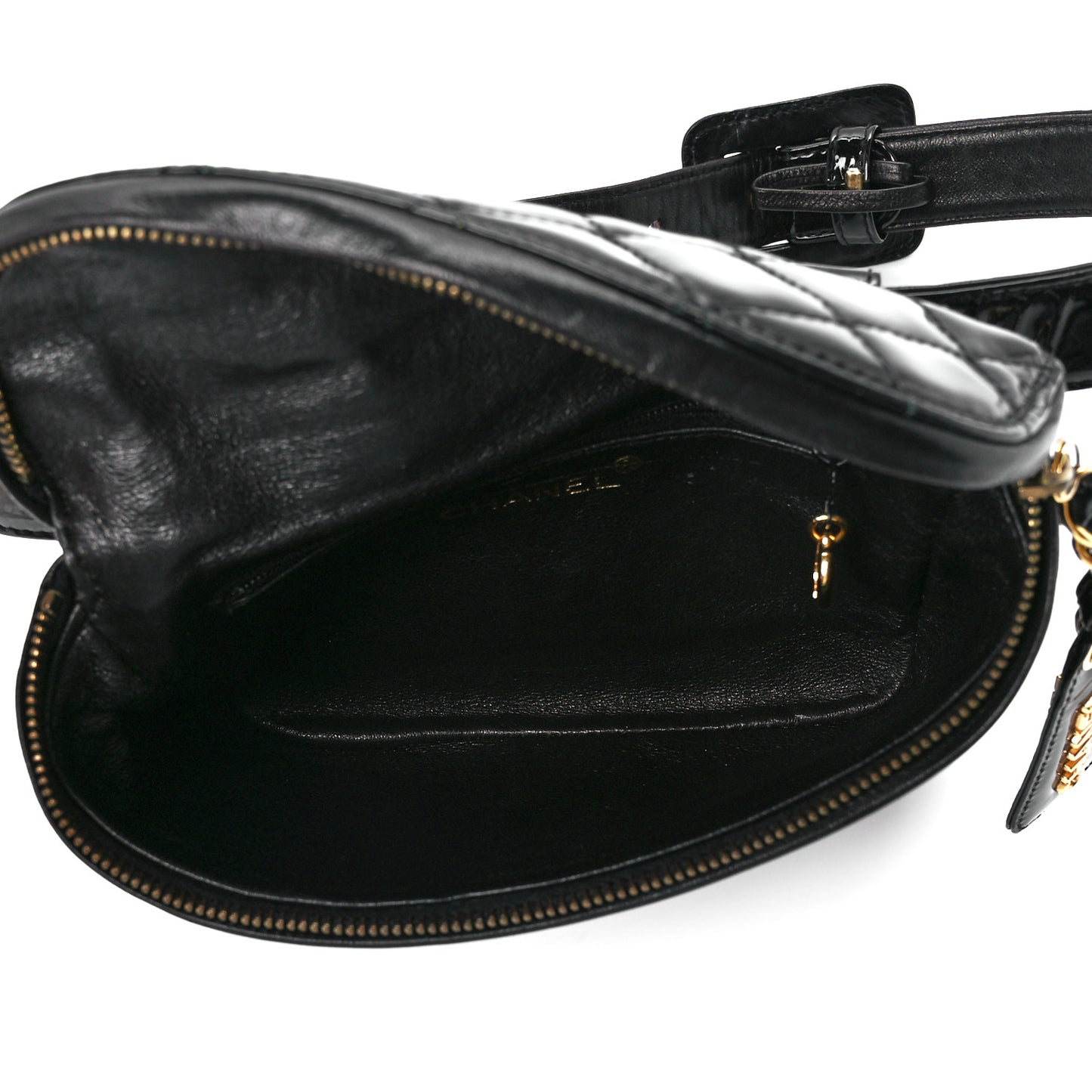 Patent Calfskin Quilted Waist Belt Bag 75 30 Black