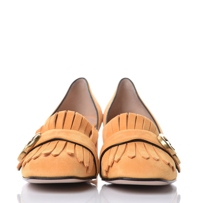 Gucci Kid Scamosciato GG Marmont Fringe 50mm Loafer Pumps 37.5 Crystal Copper 2 of 9