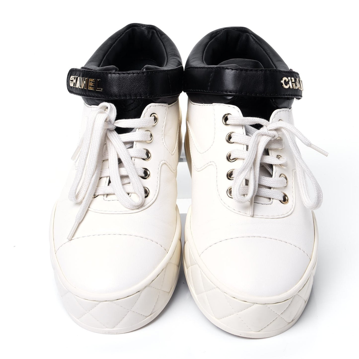 Lambskin Logo Strap Sneakers 38 Ivory Black