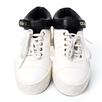 Chanel Lambskin Logo Strap Sneakers 38 Ivory Black 5 of 11