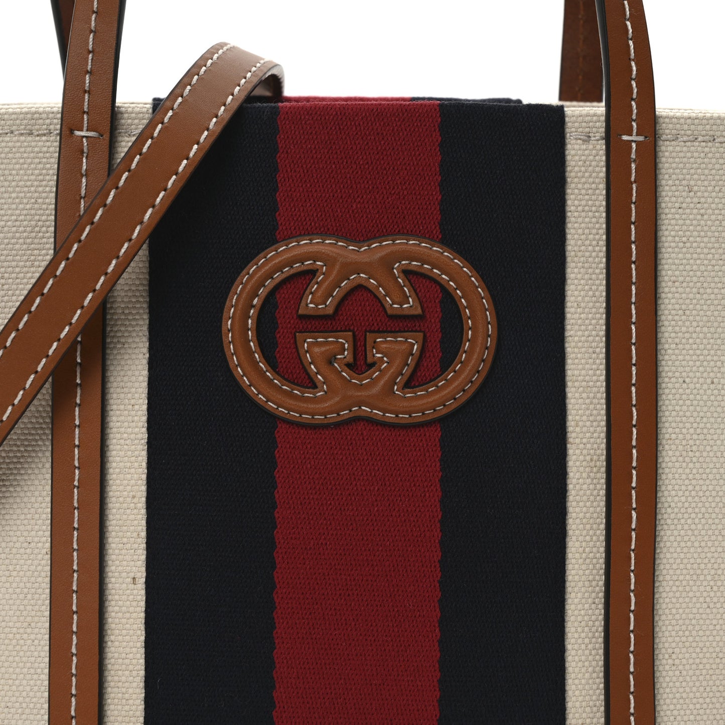 Canvas Calfskin Web Mini Interlocking G Top Handle Tote White Brown Blue Red