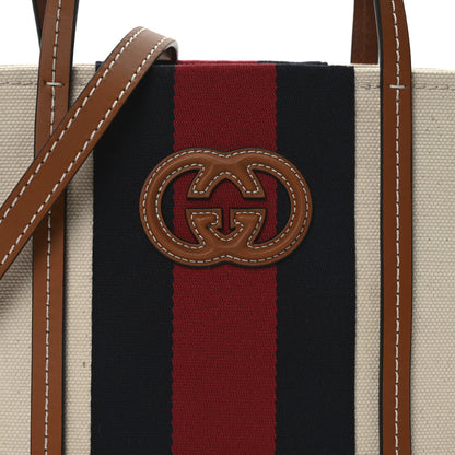 Gucci Canvas Calfskin Web Mini Interlocking G Top Handle Tote White Brown Blue Red 8 of 10