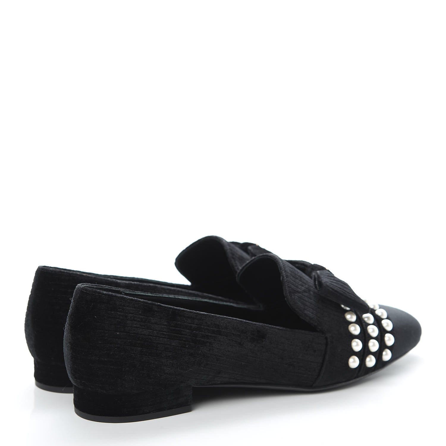 Chanel Velvet Grosgrain Pearls Moccasin Loafers 40 Black 4 of 7