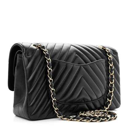 Chanel Lambskin Chevron Quilted Medium Double Flap Black 3 of 13