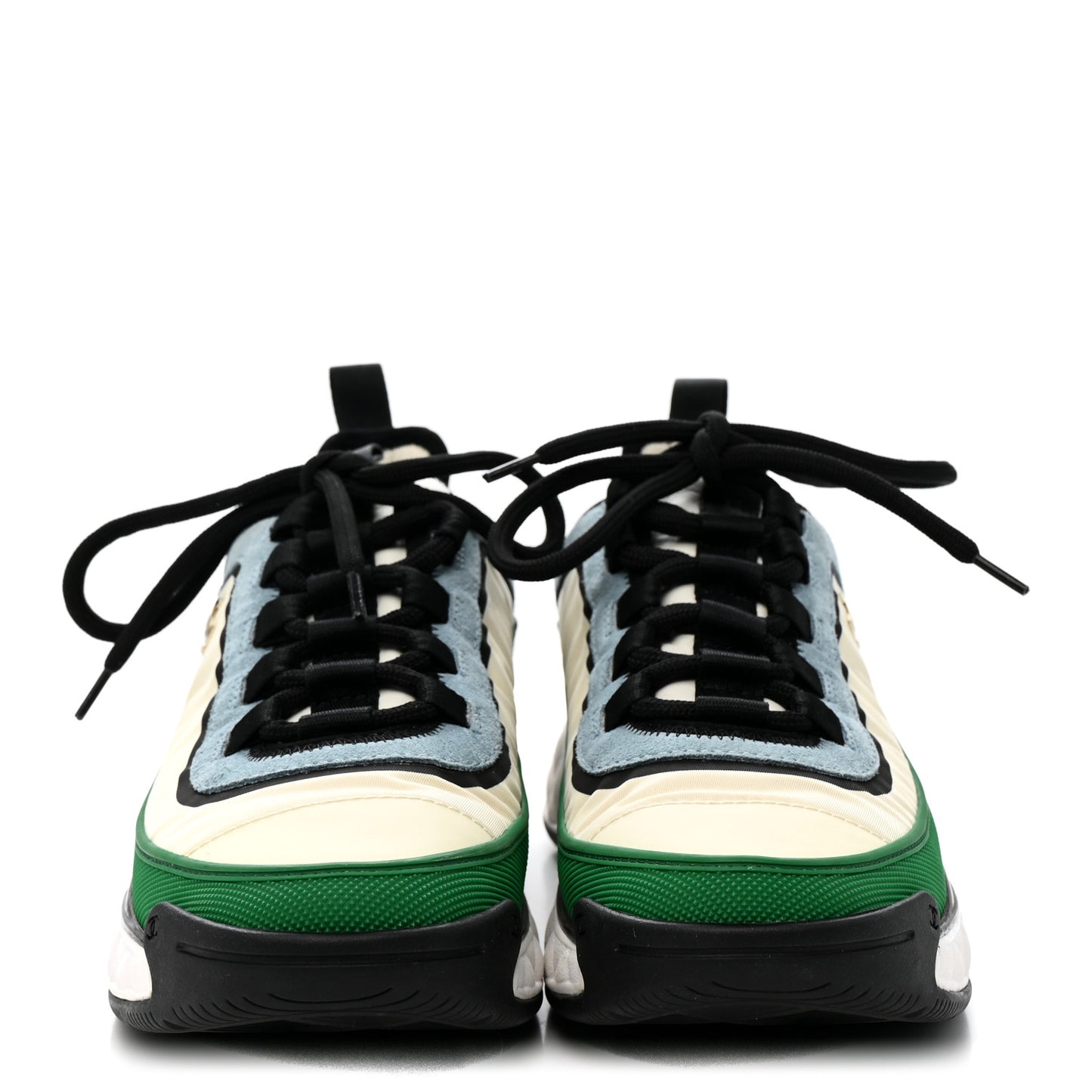 Suede Calfskin Mixed Fibers CC Sneakers 40 Ivory Green Light Blue 37.5 Ivory Green Light Blue