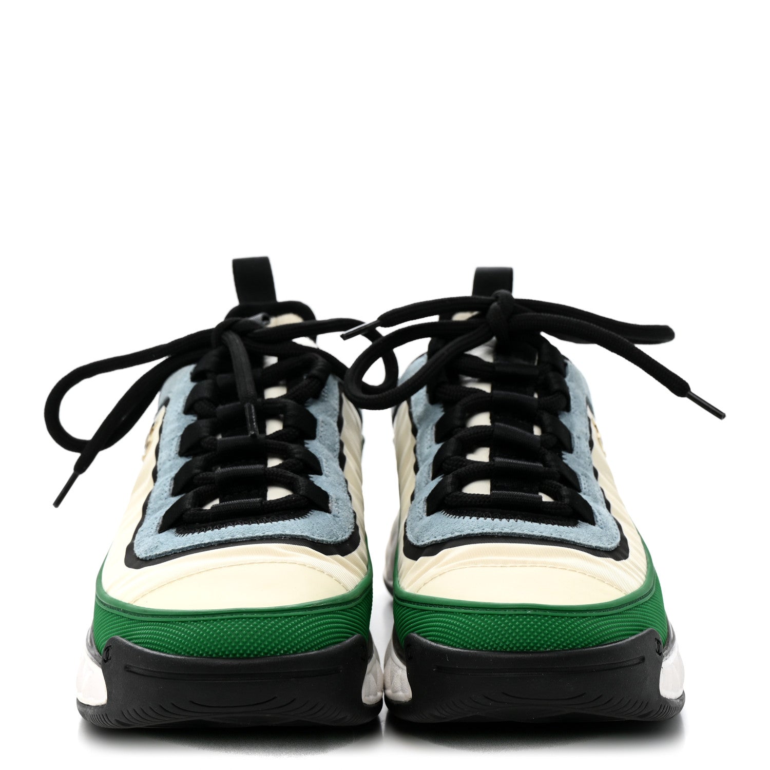 Chanel Suede Calfskin Mixed Fibers CC Sneakers 40 Ivory Green Light Blue 37.5 Ivory Green Light Blue 3 of 9