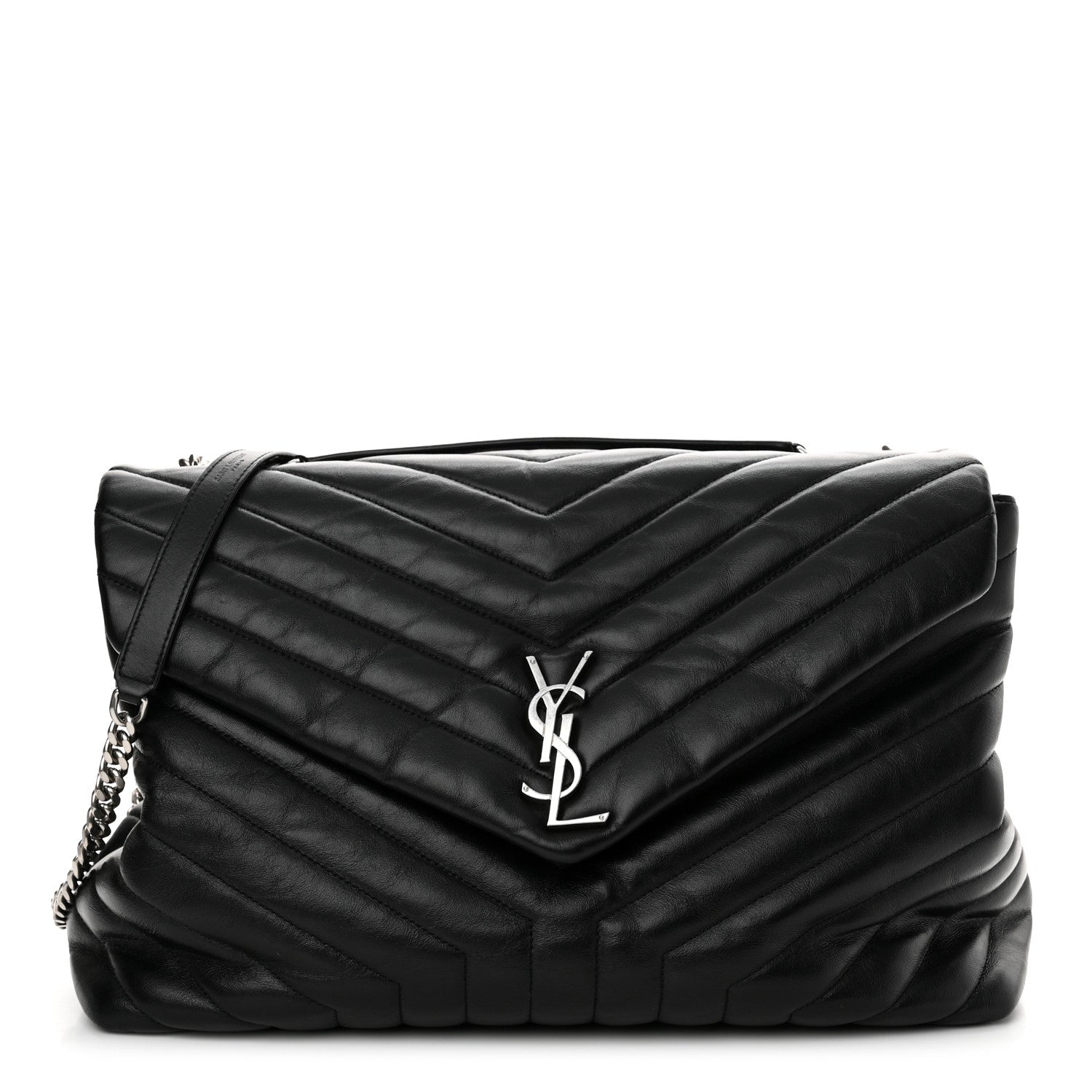 Saint Laurent Calfskin Y Quilted Monogram Large Loulou Chain Satchel Black 1 of 12