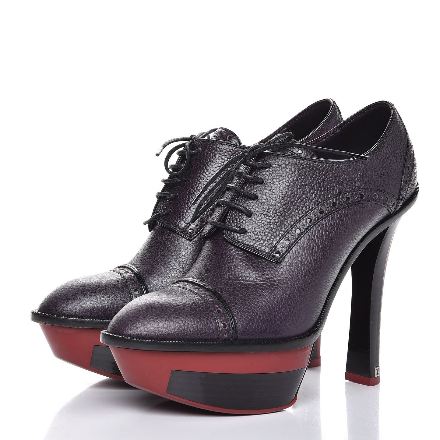 Grained Calfskin Platform Lace Up Pumps 38.5 Purple