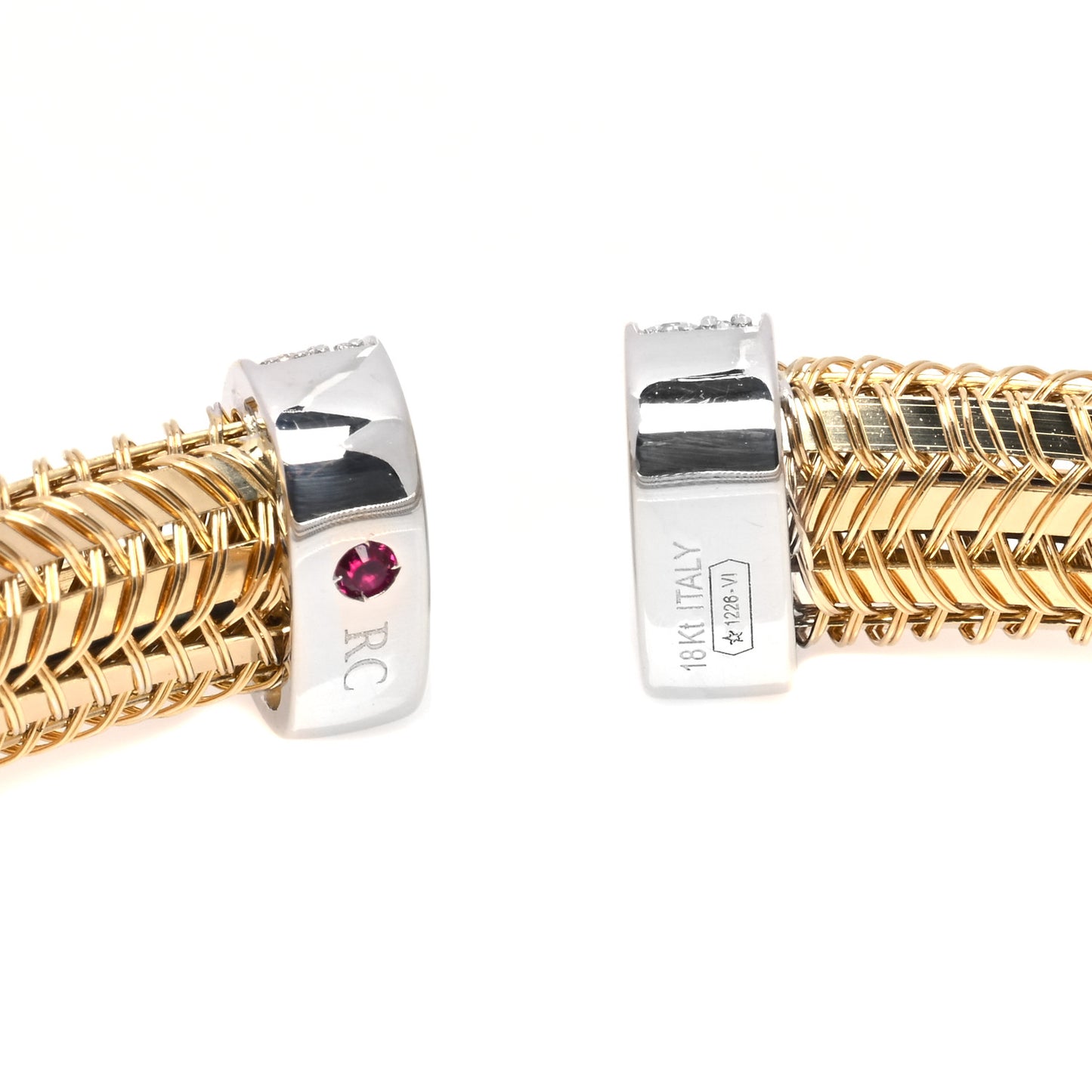 18K Yellow White Gold Diamond Woven Cuff Bracelet