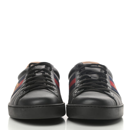 Gucci Miro Soft Calfskin Laminated Ayers Web Bee Embroidered Mens Ace Sneakers 6.5 Black Red Flame Night 2 of 11