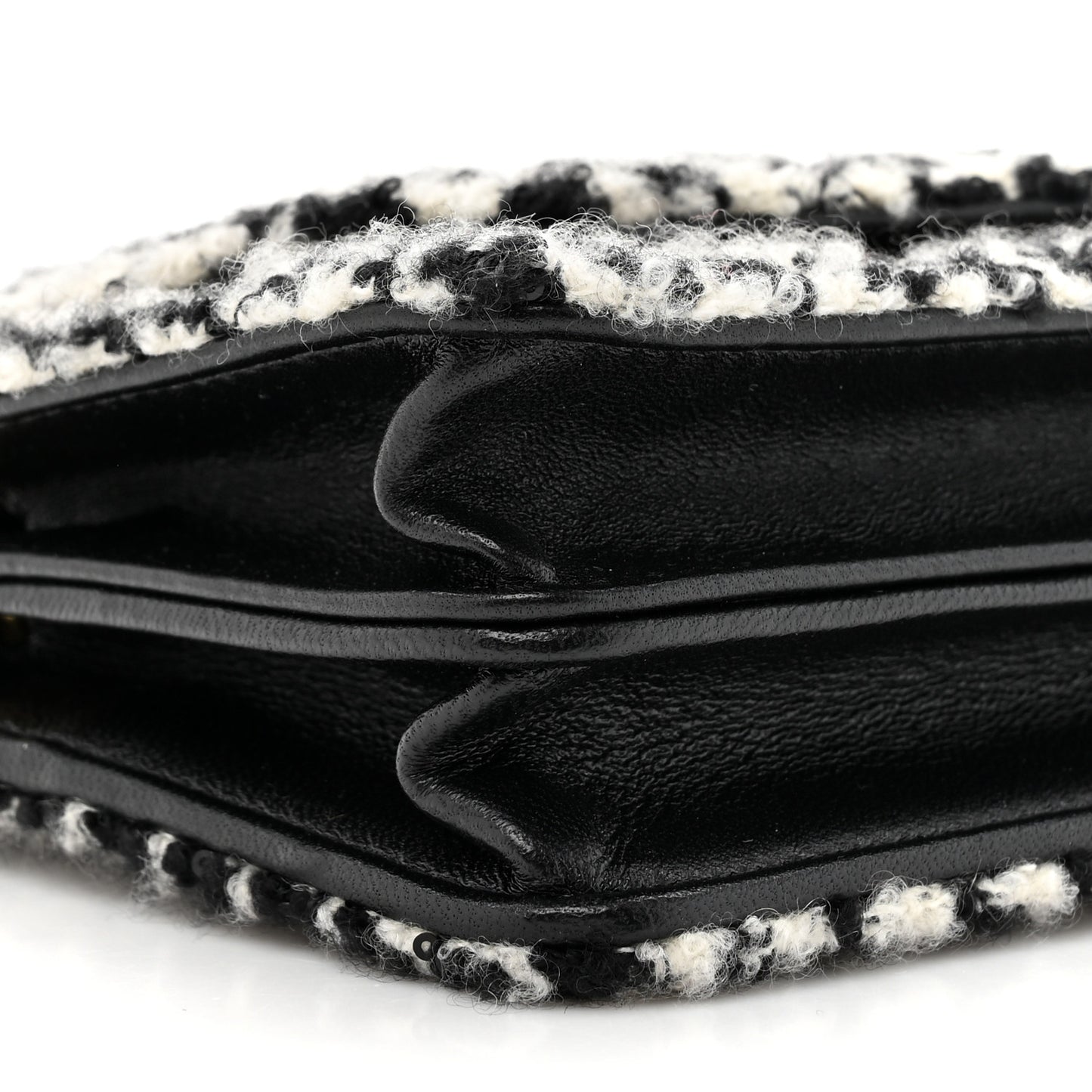 Tweed Houndstooth Quilted Phone Holder Flap White Black