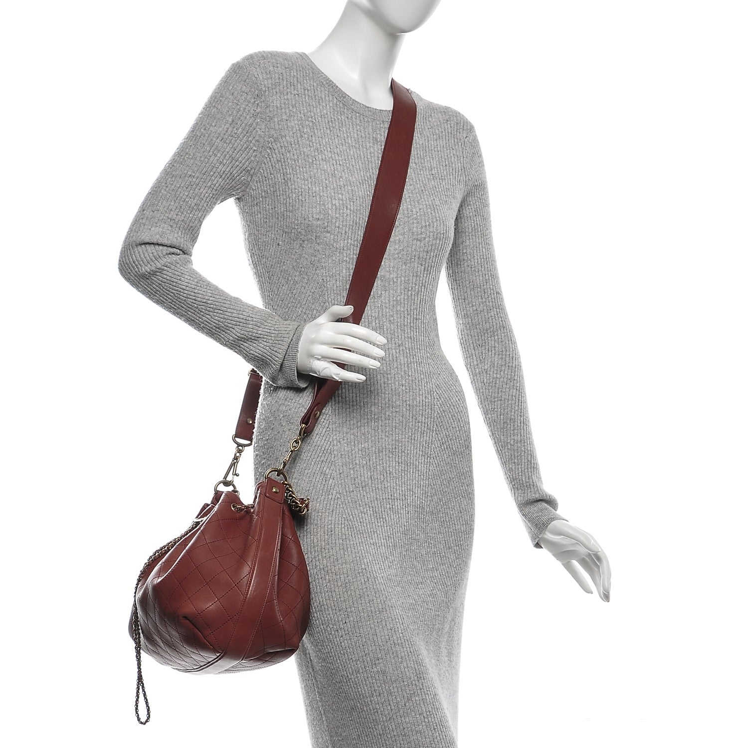 Chanel Calfskin Stitched Large Drawstring CC Bag Burgundy 2 of 7