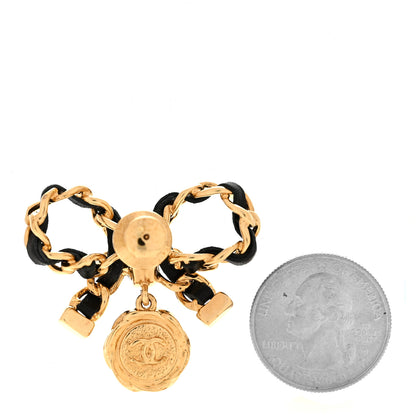 Chanel Lambskin Chain CC Bow Brooch Gold Black 2 of 5