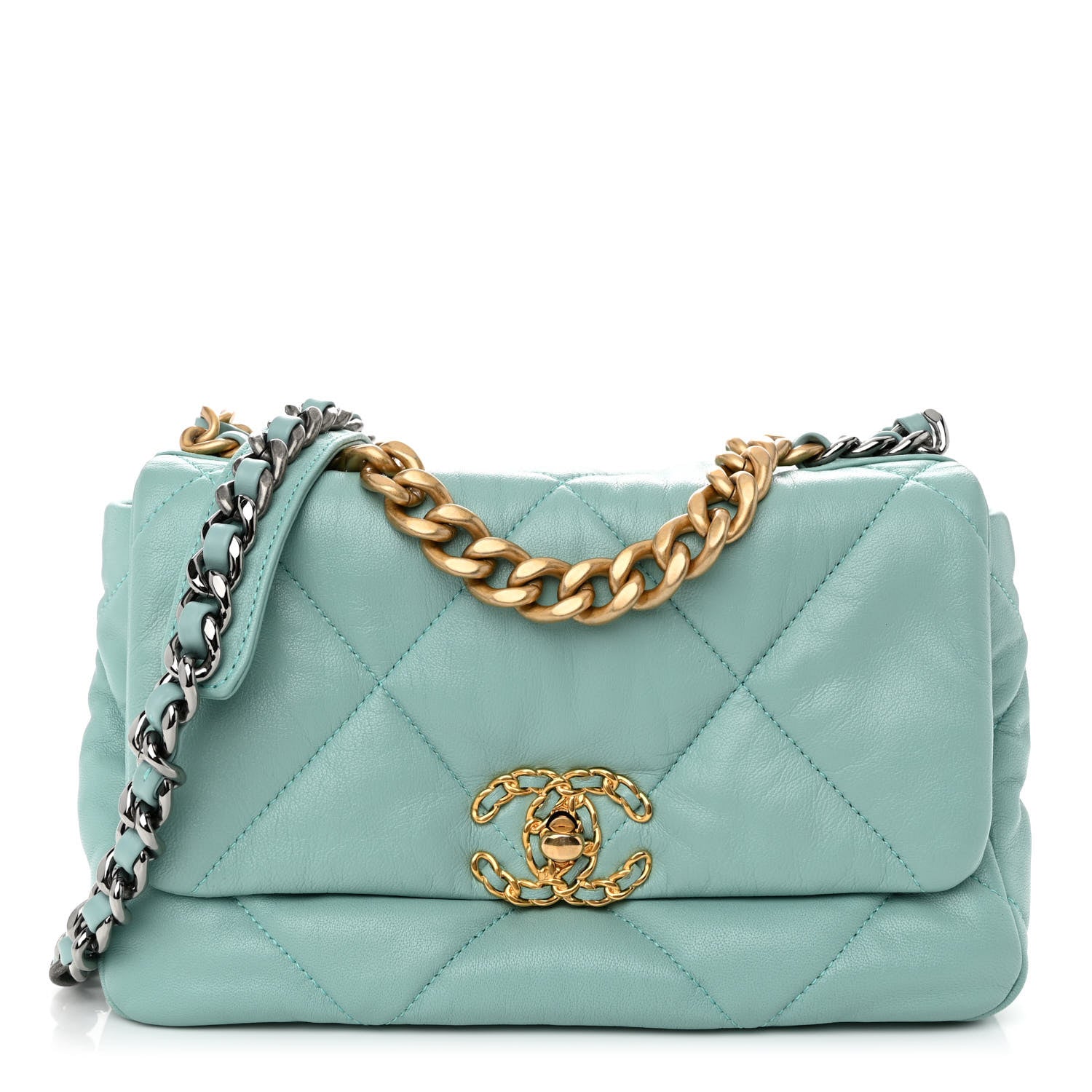 Chanel Goatskin Quilted Medium Chanel 19 Flap Light Blue 1 of 11