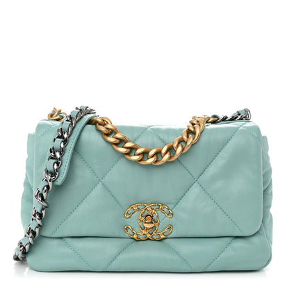 Chanel Goatskin Quilted Medium Chanel 19 Flap Light Blue 1 of 11