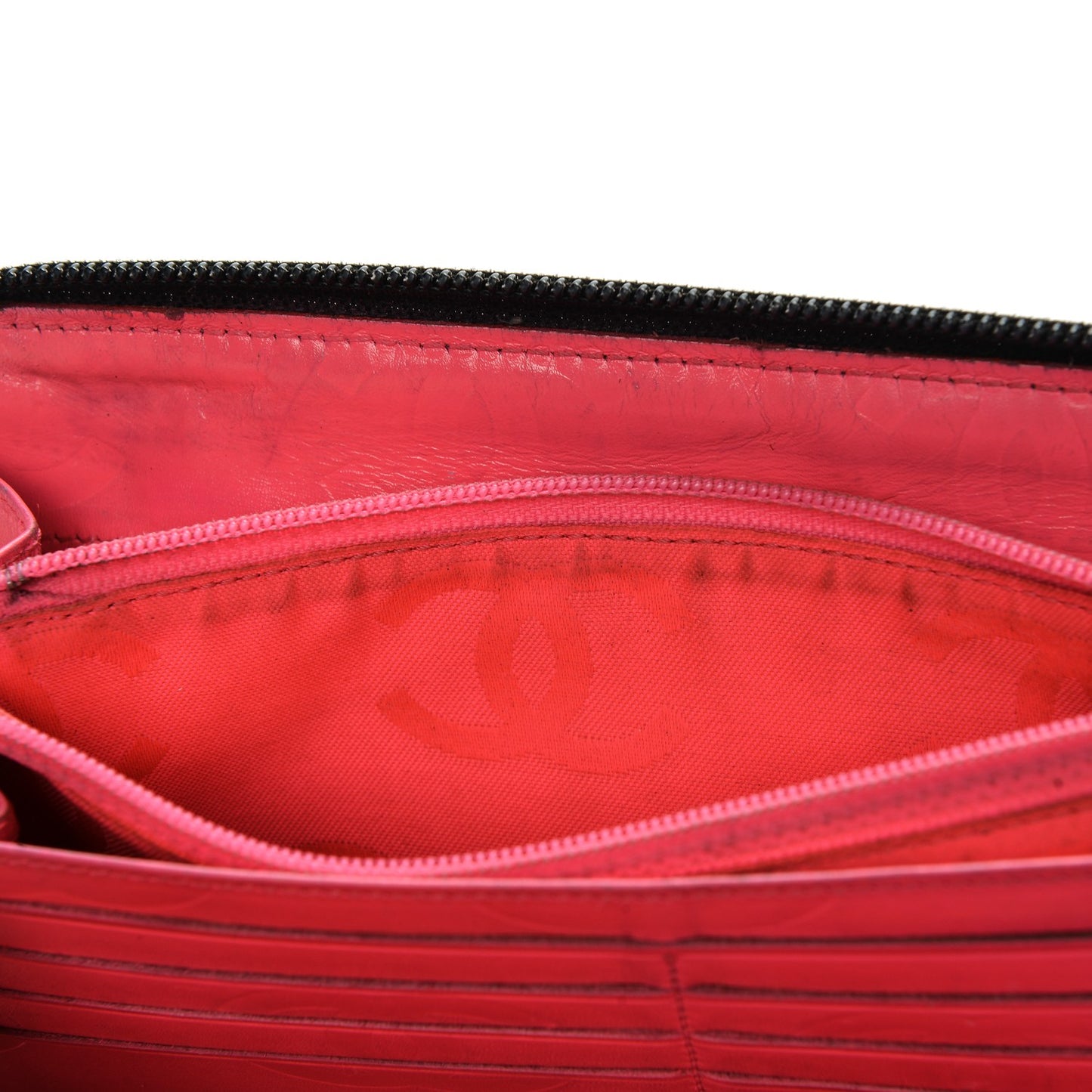 Calfskin Cambon Zip Around Organizer Wallet Black White