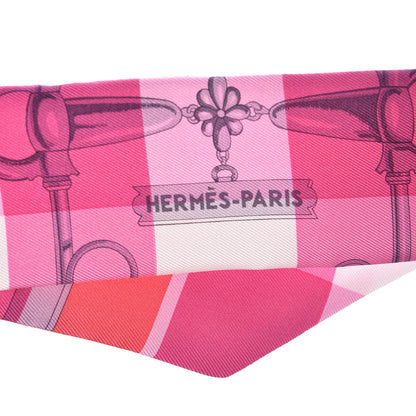 Hermes Silk Mors Et Gourmettes Vichy Twilly Rose Vif Framboise White 5 of 5